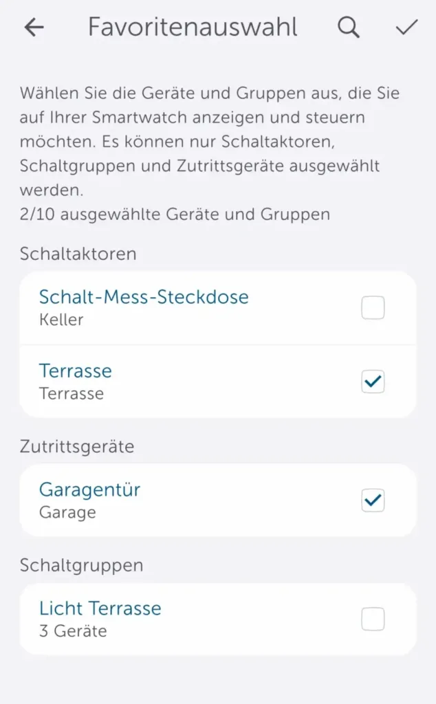 Homematic IP App Favoritenauswahl