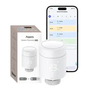Aqara Smartes Heizkörperthermostat W600, Unterstützt Zigbee/Thread, Energiesparen, Sprachsteuerung, Zeitplan, Geofencing, Kompatibel mit Apple Homekit, Home Assistant, Alexa, Google