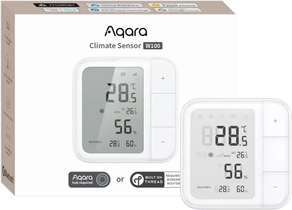 Aqara Thread/Zigbee Raumthermostat W100, Temperatur & Luftfeuchtigkeit Überwachung