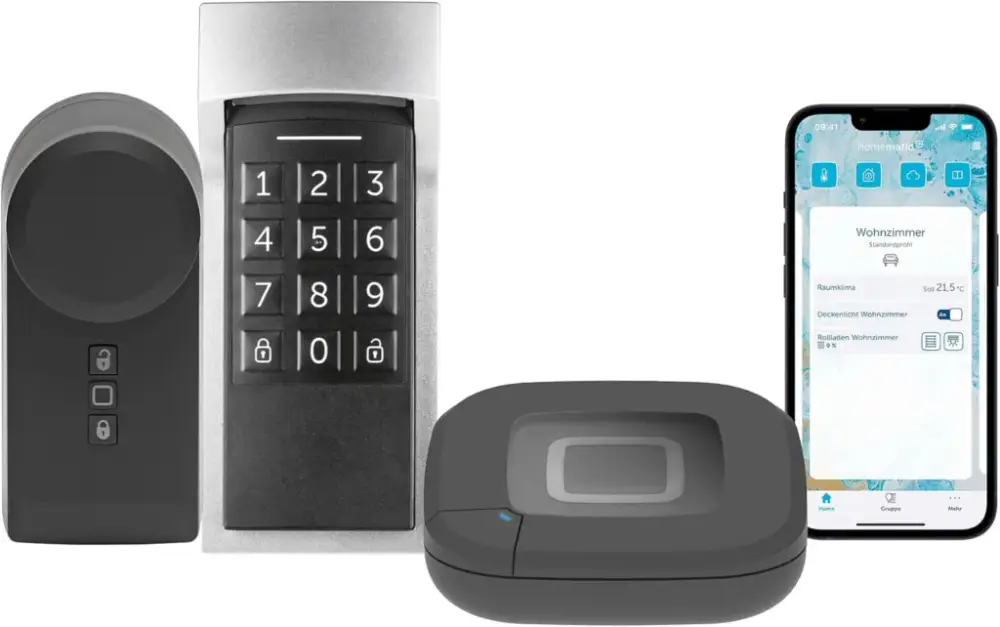 Homematic IP Access Point 2 + Türschlossantrieb anthrazit + Keypad, Smart Home, elektronisches Türschloss, Smart Lock nachrüstbar ohne Umbau, steuerbar per Codeschloss, App, Alexa & Google Home