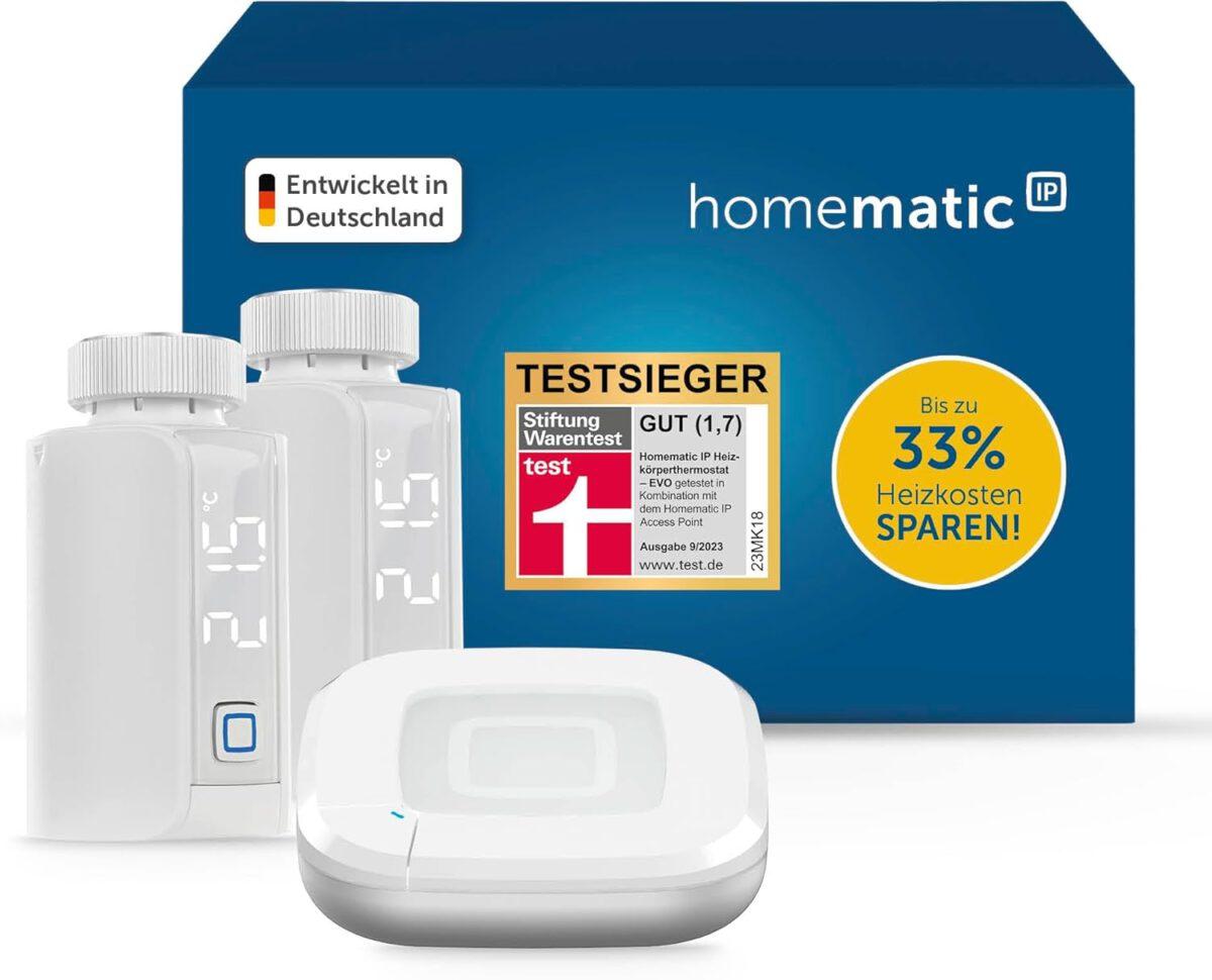 Homematic IP Smart Home Starter Set mit Access Point 2 + 2X Heizkörperthermostat – Evo