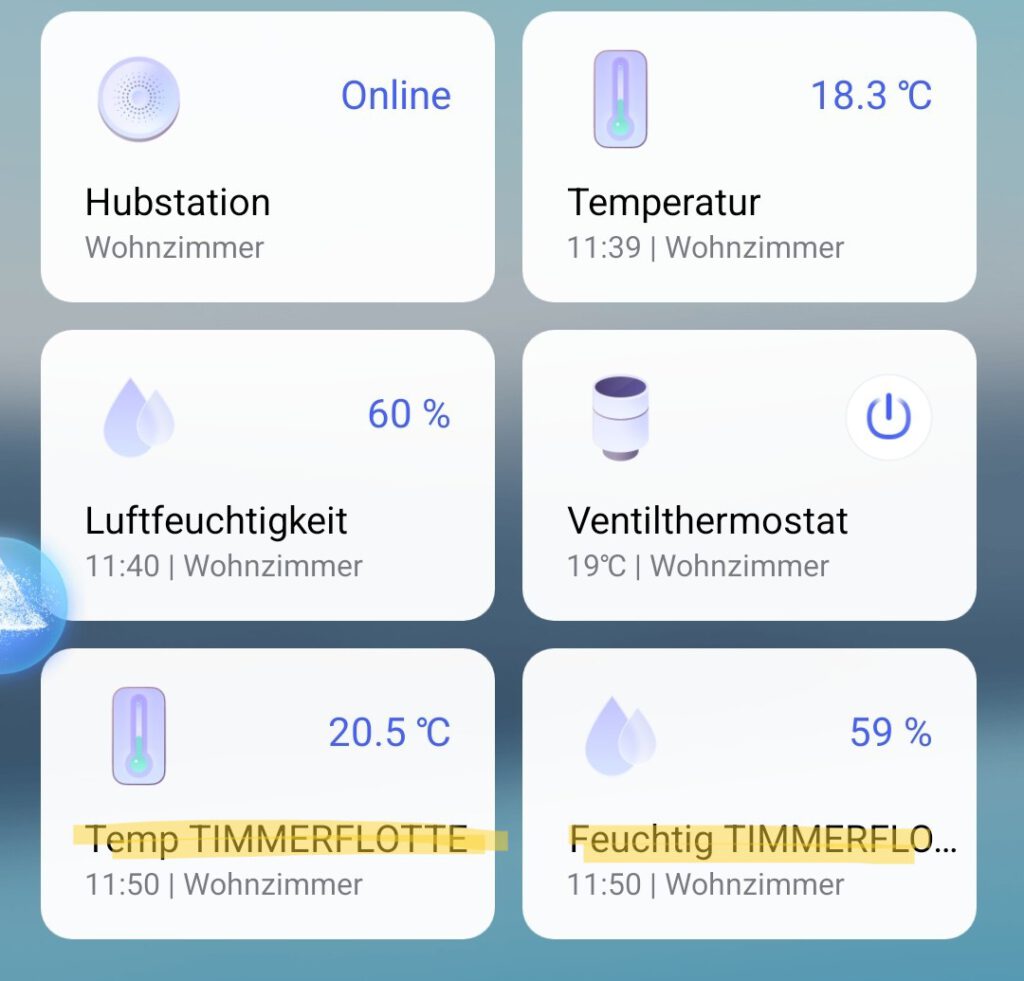 Aqara Homescreen mit Timmerflotte Fokus
