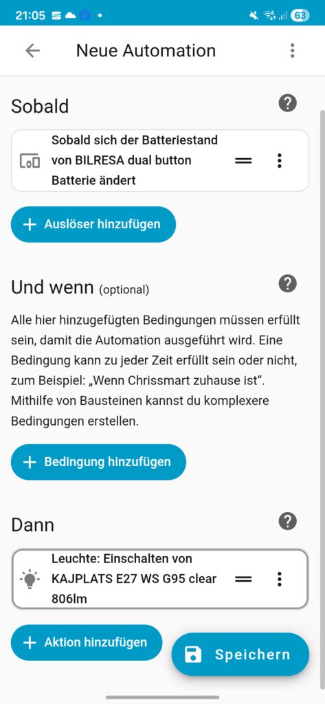 KAJPLATS LED-Leuchtmittel E27 in Home Assistant Automatisierung