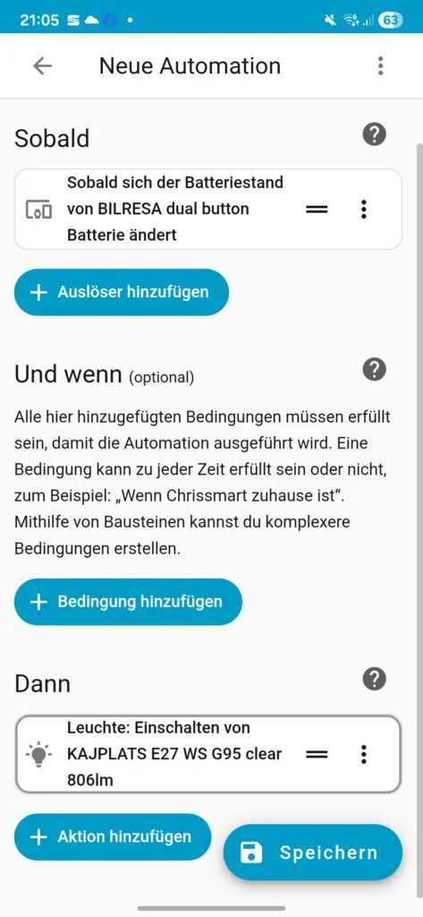 KAJPLATS LED-Leuchtmittel E27 in Home Assistant Automatisierung