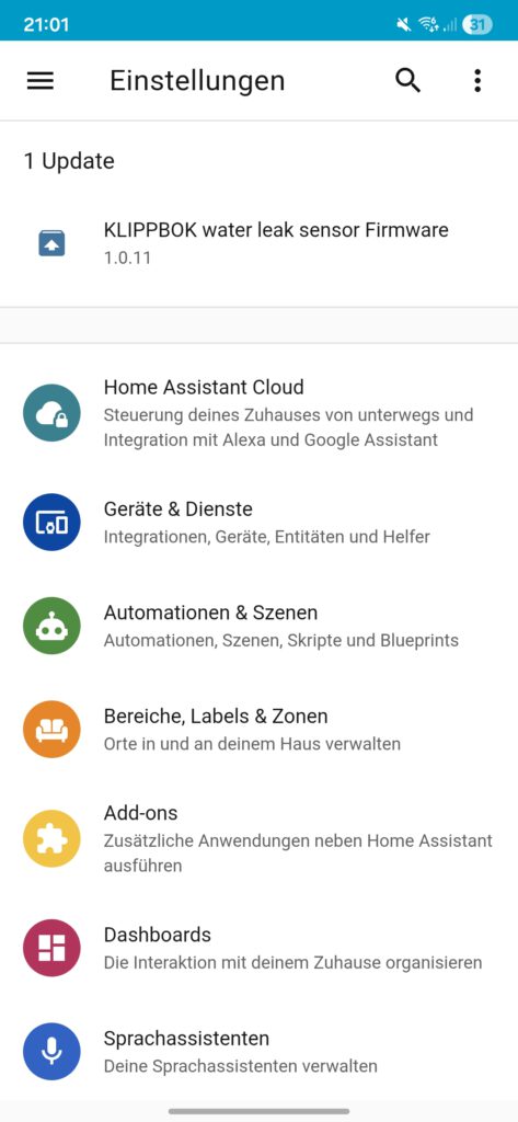 Notification of the new firmware version in settings