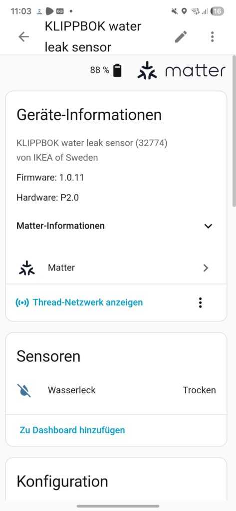 KLIPPBOK Wasserlecksensor in Home Assistant 1