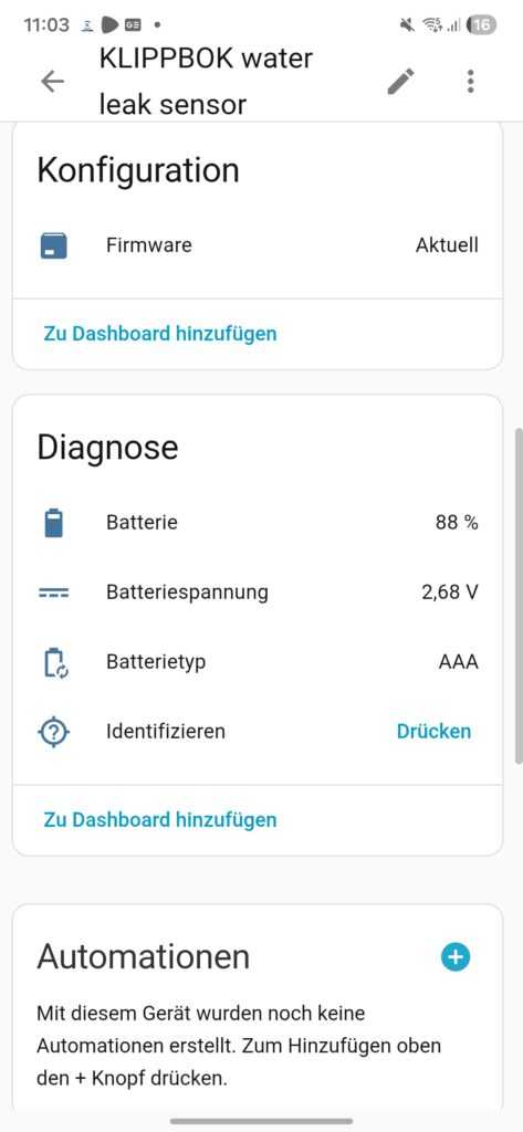 KLIPPBOK Wasserlecksensor in Home Assistant 2