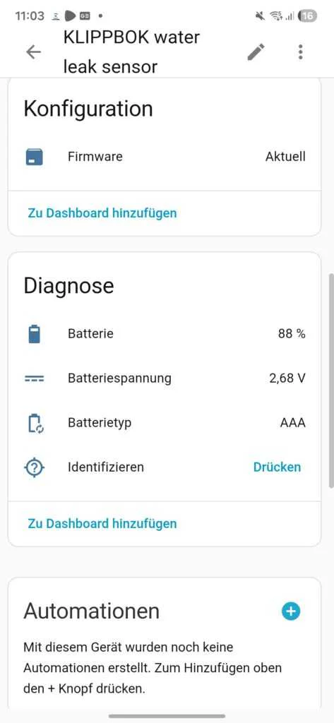 KLIPPBOK water leakage sensor in Home Assistant 2