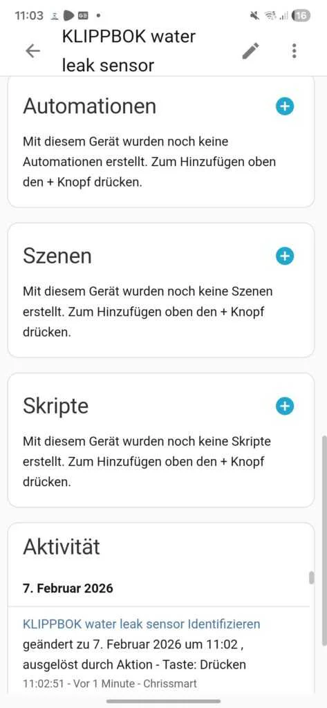 KLIPPBOK water leakage sensor in Home Assistant 3