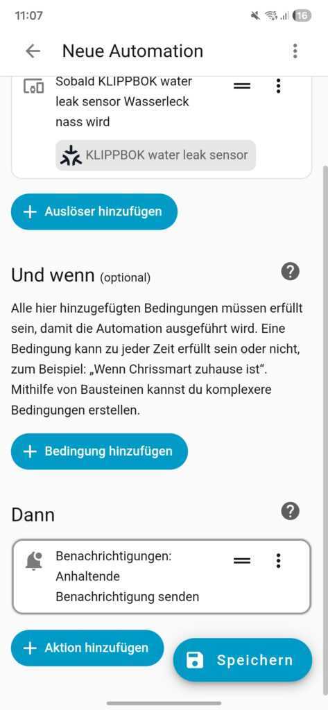 KLIPPBOK Wasserlecksensor in Home Assistant Konfiguration