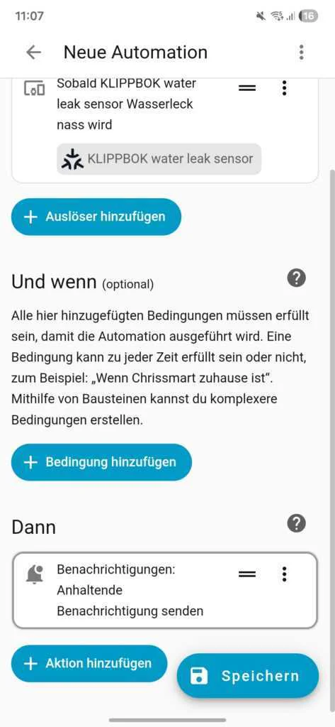 KLIPPBOK water leak sensor in Home Assistant configuration