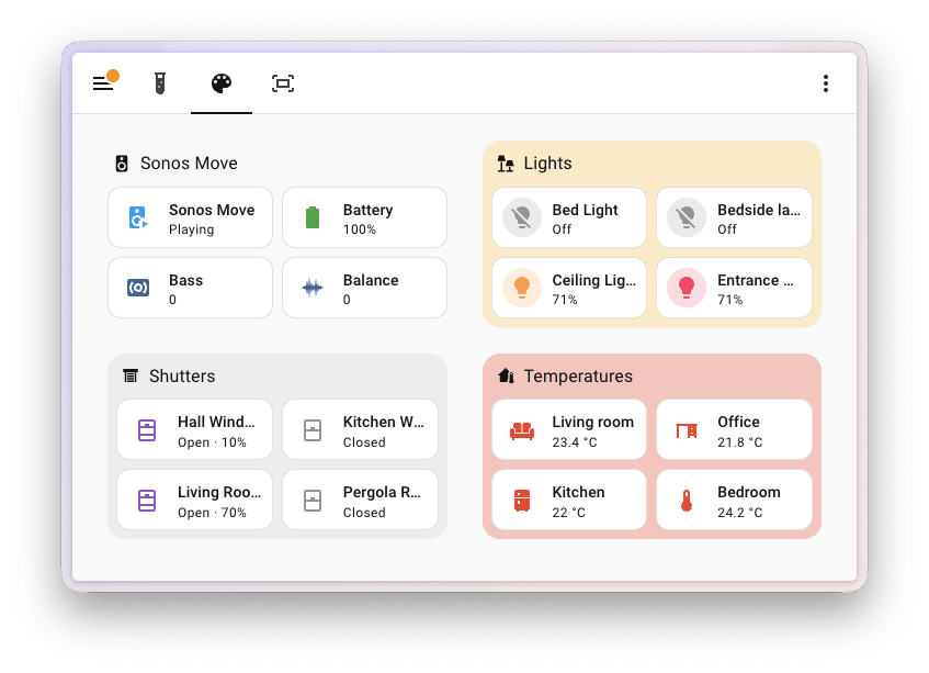 Home Assistant dashboard-sections-background-colors