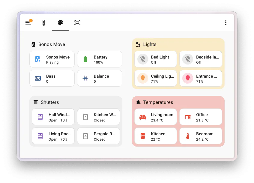 Home Assistant dashboard-sections-background-colors