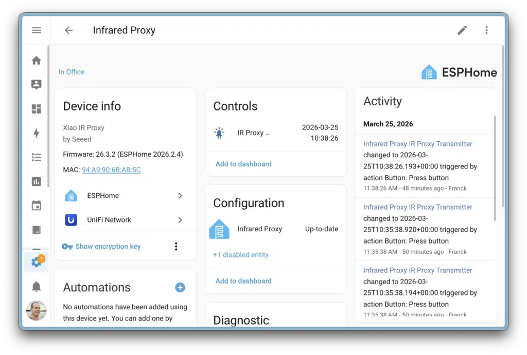 Home Assistant infrared proxy