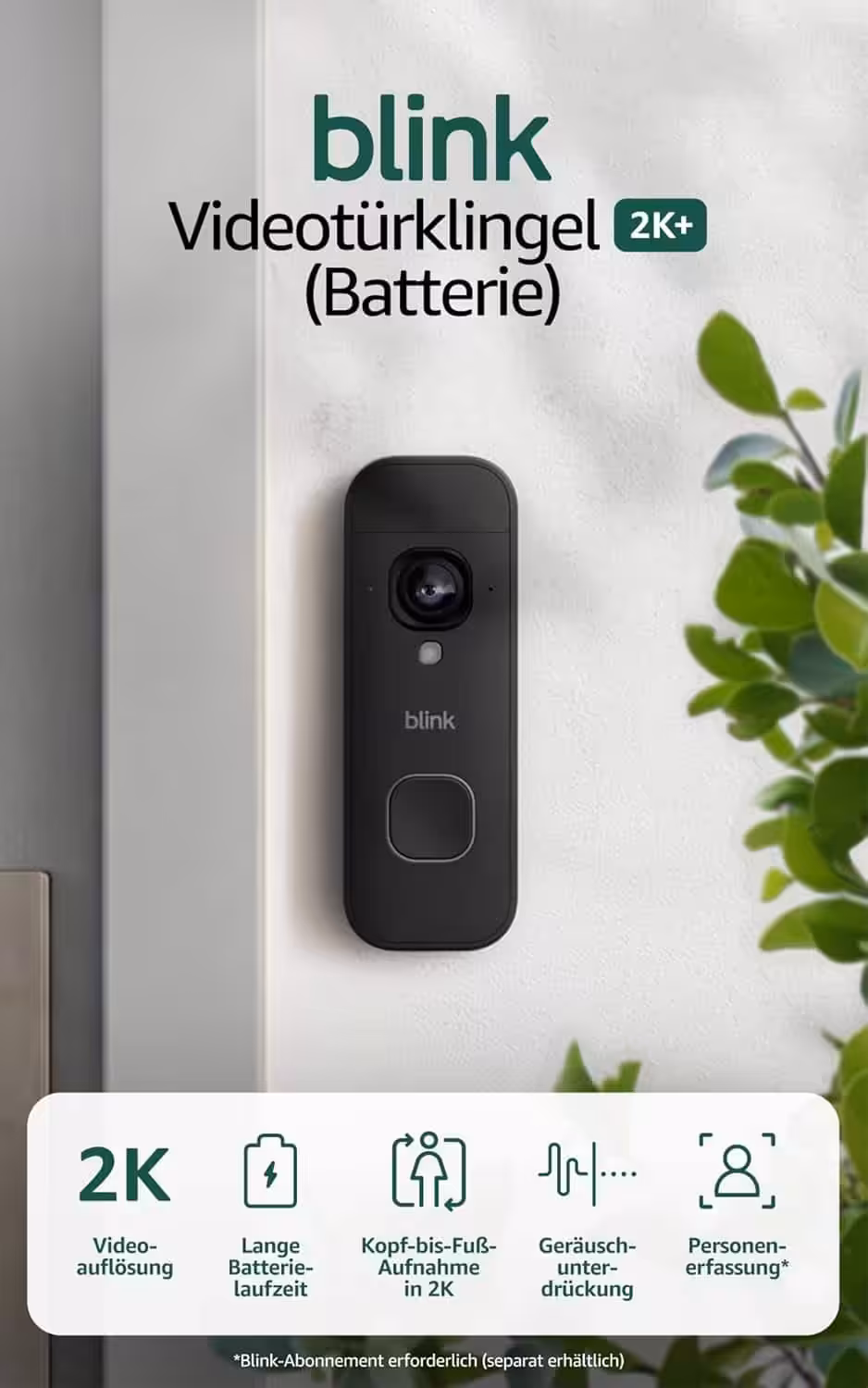 Blink Video Doorbell 2K+ (Battery Powered, Latest Gen.) | Head-to-Toe Recording
