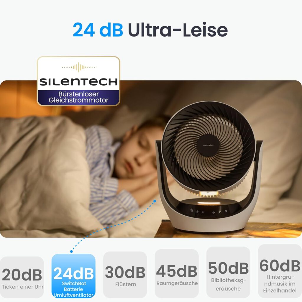 Flüsterleiser Betrieb SwitchBot USB Tischventilators 